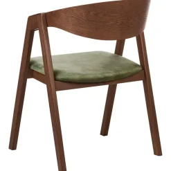 YUBA - Eetkamerstoel set van 2 - Donkerhout/Groen - Fluweel