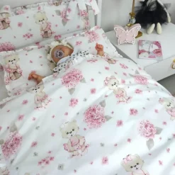 Zavelo Ledikant Dekbedovertrek Ballerina Roze Ruches 100 x 135 cm