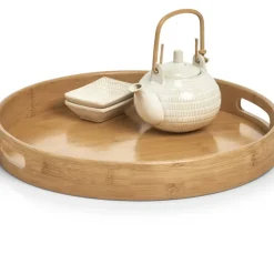 Zeller Dienblad - bamboe hout - rond - 38 x 5 cm - serveerblad