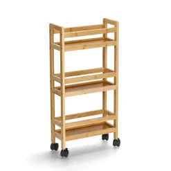 Zeller Keuken Trolley - met 3 niveaus - bruin - bamboe hout