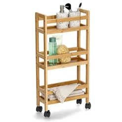 Zeller Keuken Trolley - met 3 niveaus - bruin - bamboe hout