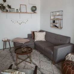 Zwart metalen wandrek met 4 houten plankjes - Rechthoek - 55x45x11 cm