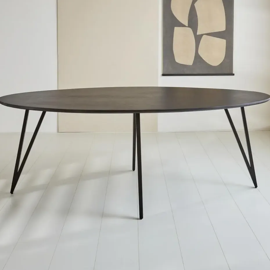 Zwart ovale eettafel Cesar 230x100 cm - Mangohout - Zwart