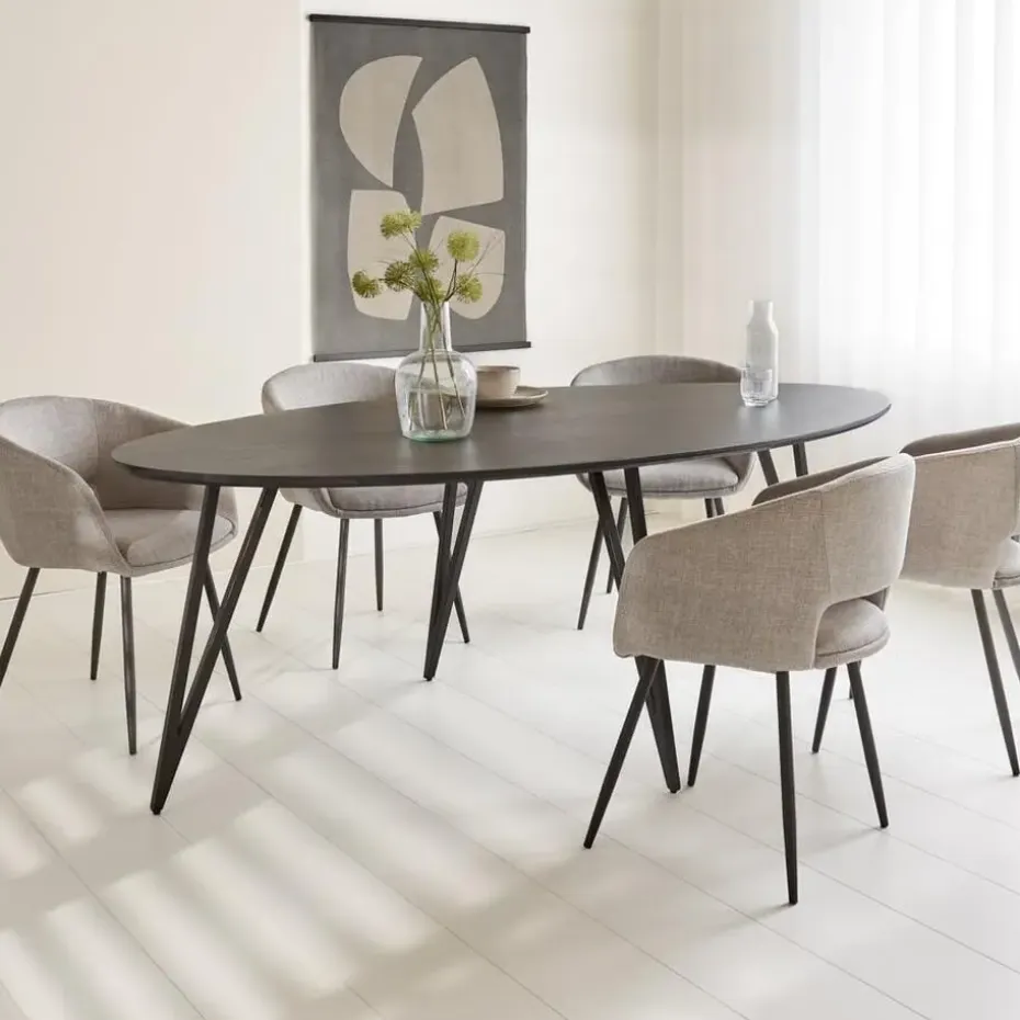 Zwart ovale eettafel Cesar 230x100 cm - Mangohout - Zwart