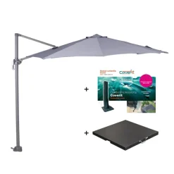 Zweefparasol Hawaii S - met voet en hoes - Lichtgrijs - 300 cm