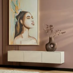 Zwevend Tv-Meubel Beige Mangohout - 160x35x30cm - 3 Deuren - Vision